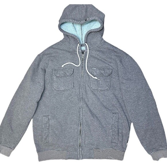 Rip Curl Sherpa Lined Full Zip Hoodie Grey Aqua Cozy Surf Jacket Men’s L - Picture 2 of 10